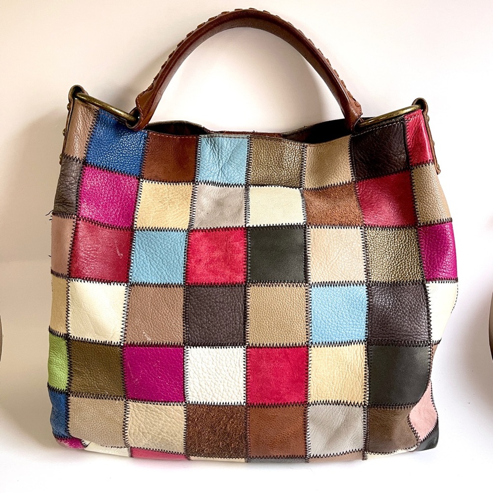 Stella & Max Patchwork Leather Hobo Tote Womens Multicolor Handbag Purse